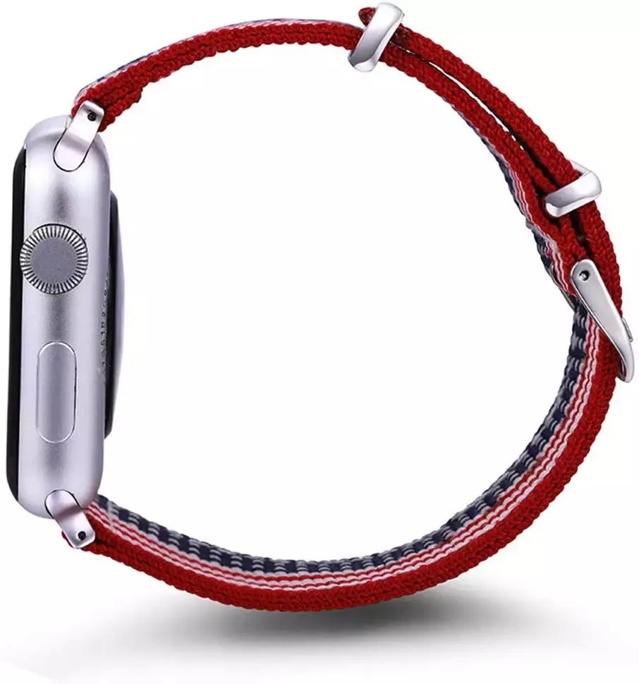 USA Flag Print Woven Canvas/Nylon Band For Apple Watch