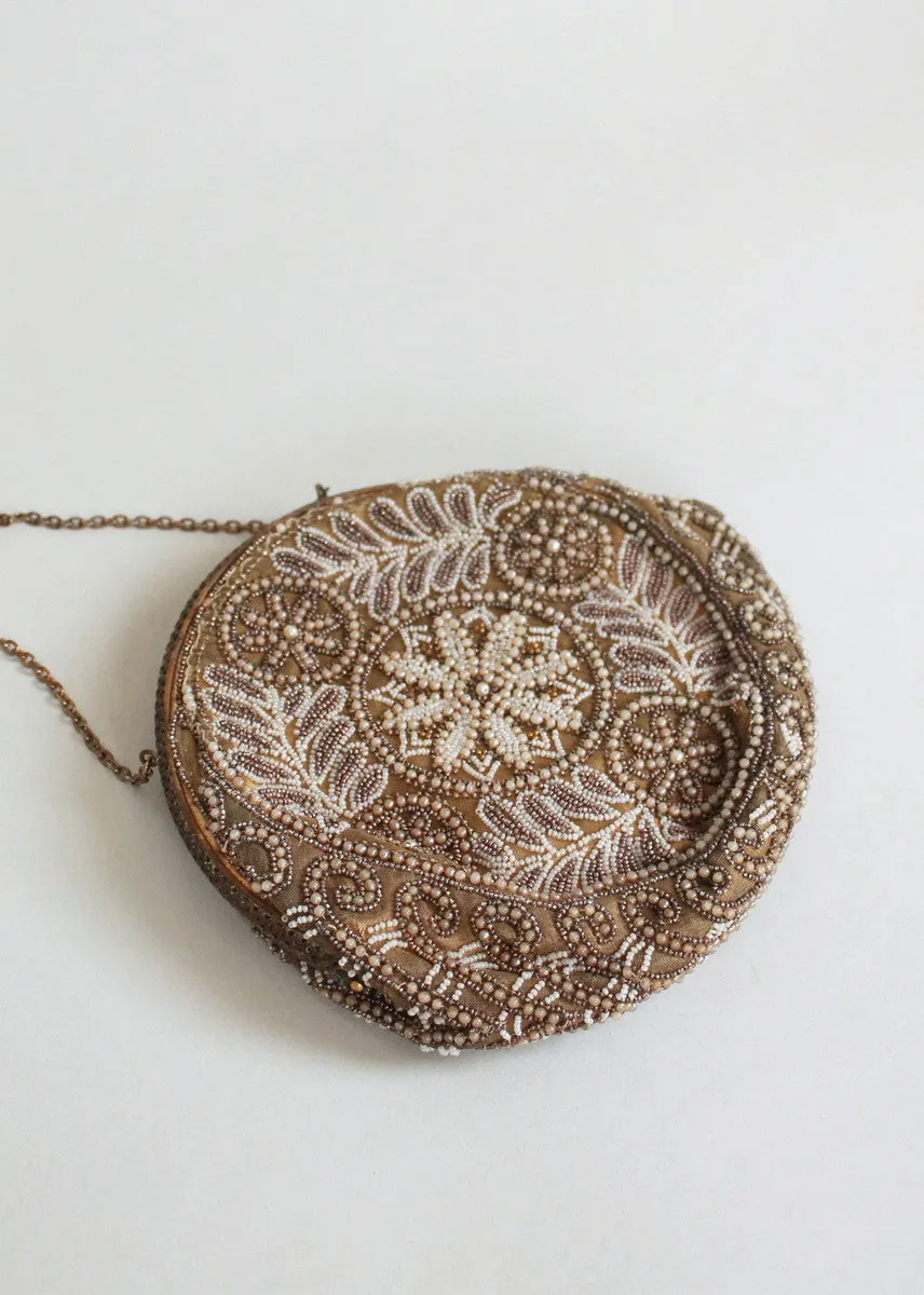 Vintage 1920s French Beaded Round Purse