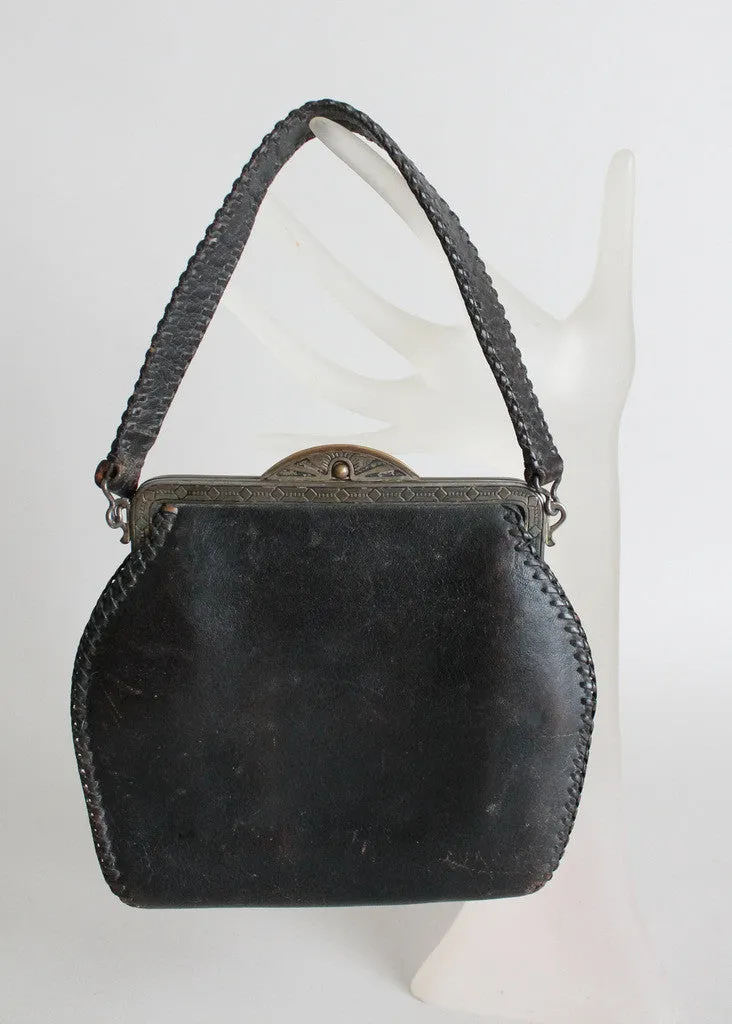 Vintage Early 1930s Art Deco Tooled Leather Purse