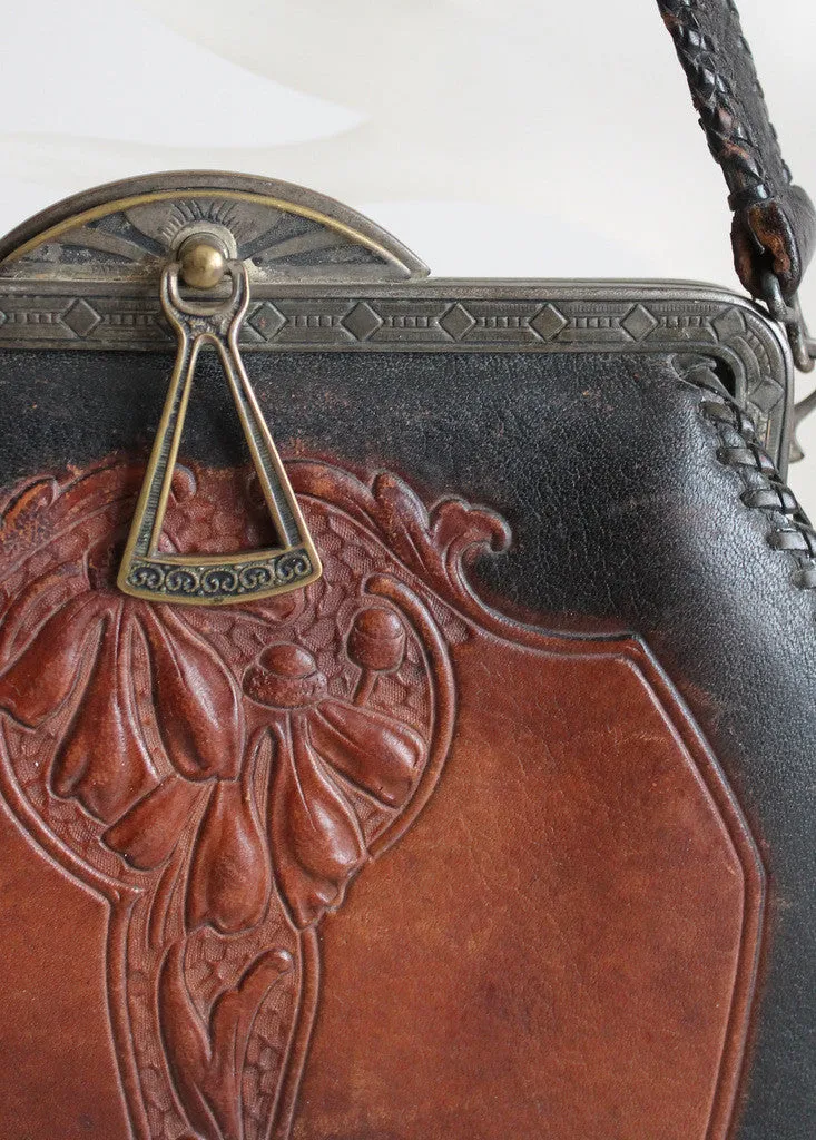 Vintage Early 1930s Art Deco Tooled Leather Purse