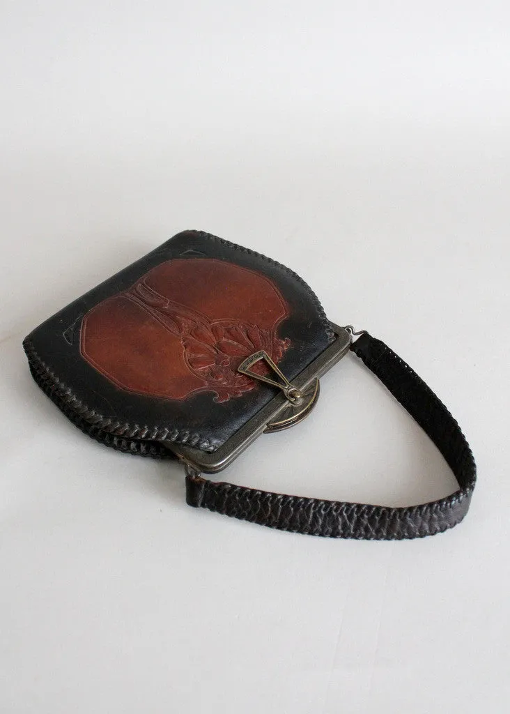 Vintage Early 1930s Art Deco Tooled Leather Purse