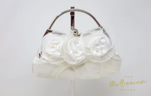 White Rose Satin Lace Floral Wedding Bag, Statement Bag, Evening Clutch, Wedding Clutch, Bridal Clutch, Bridal Bag, White Cross Body Bag
