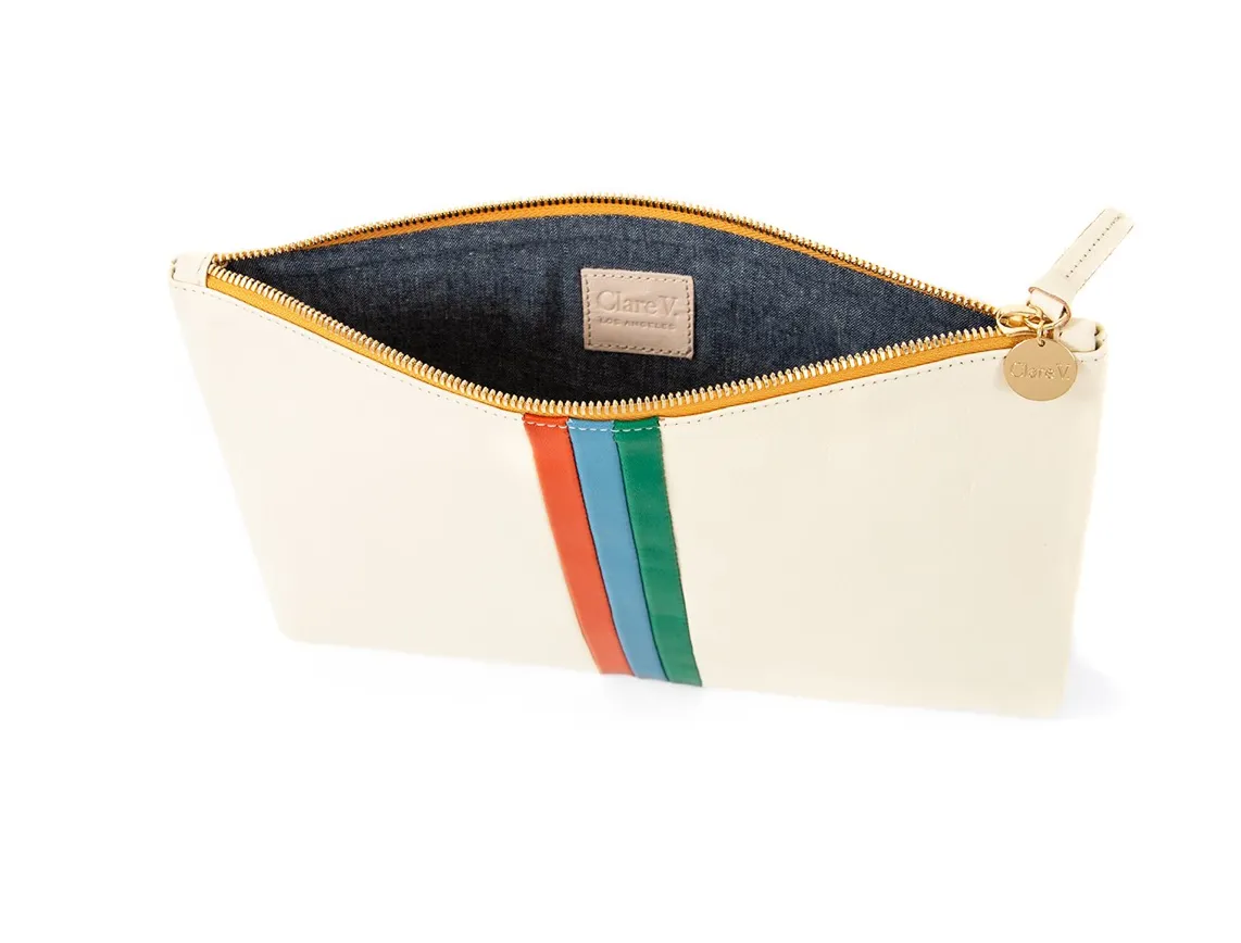 White Striped Flat Clutch