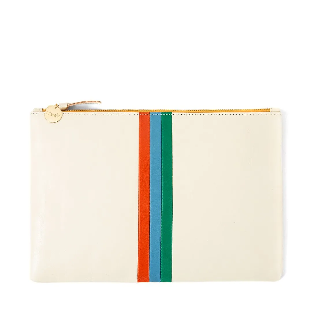 White Striped Flat Clutch