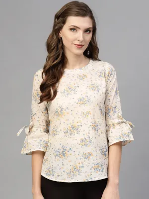 Women Off-White & Blue Printed Top
