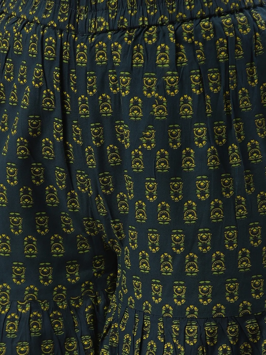 Women Teal Blue Floral Printed Cotton Flared Sharara