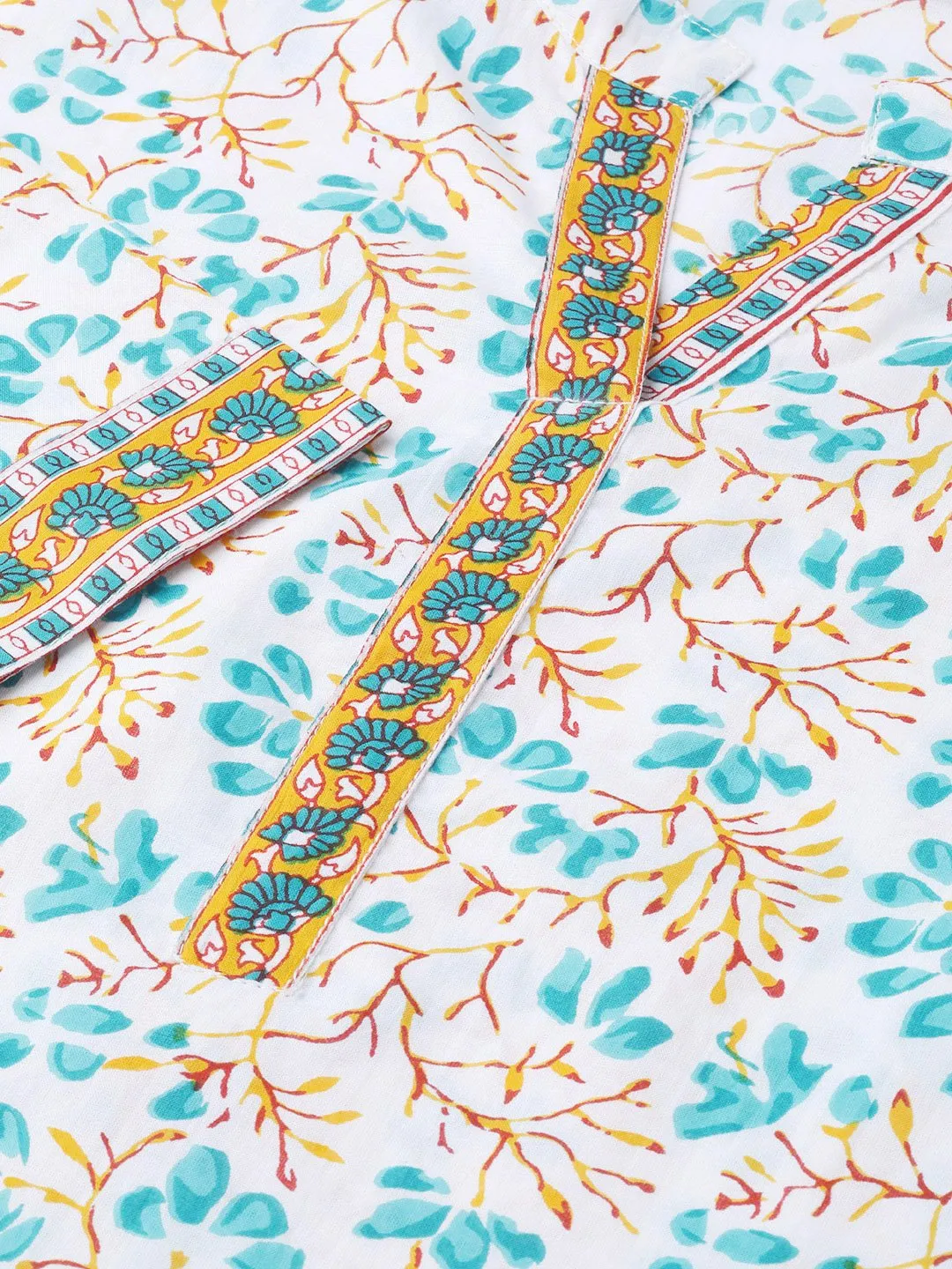 Women White & Blue Straight Floral Printed Kurta And Palazzos Set With Dupatta