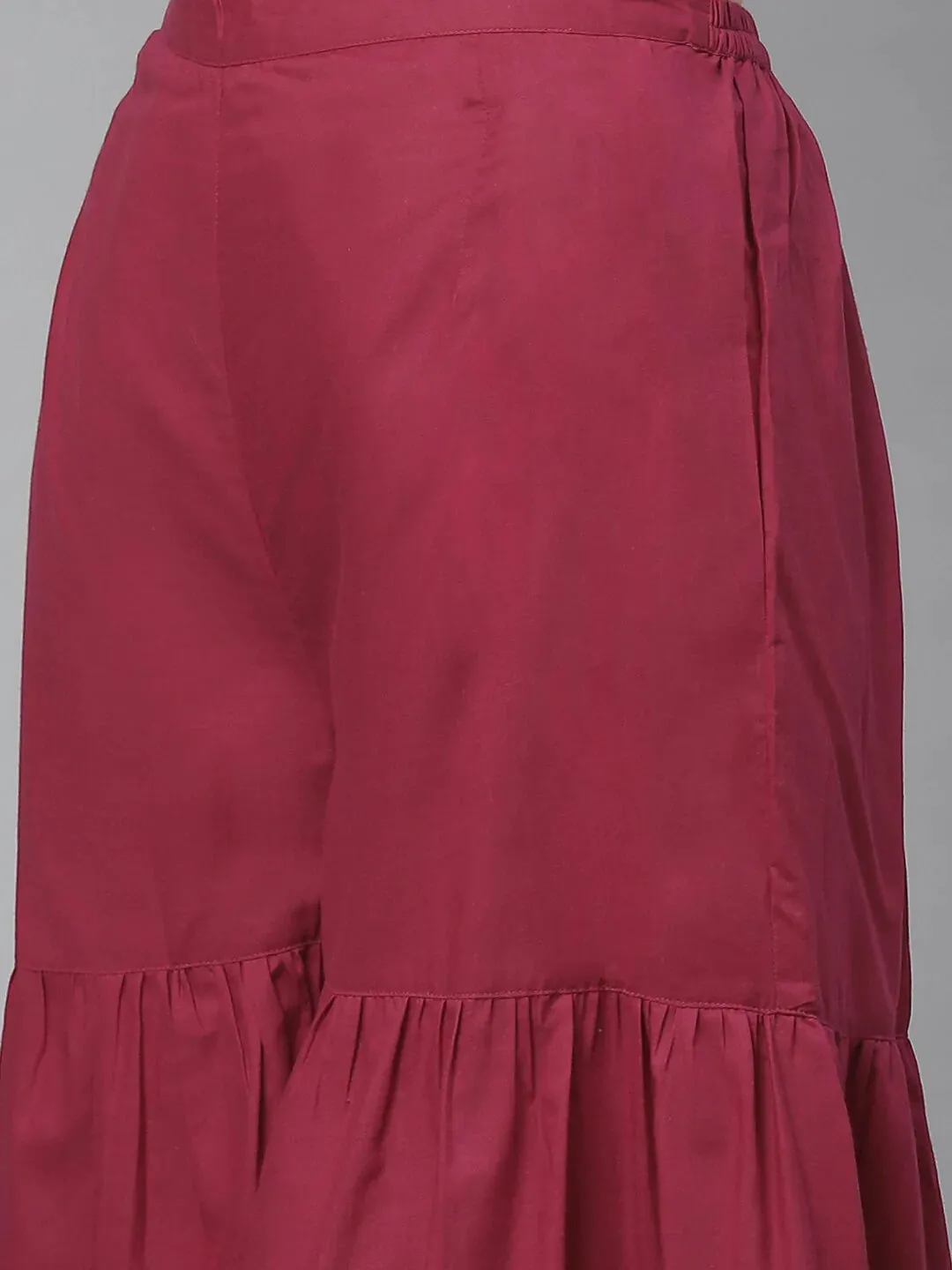 Women'S Burgundy & Golden Floral Screen Printed Kurta With Sharara