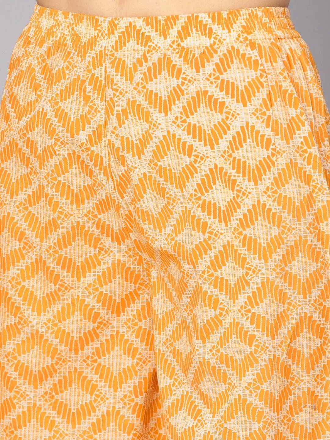 Yellow Geometric Printed Kurta Set With Flared Palazzo